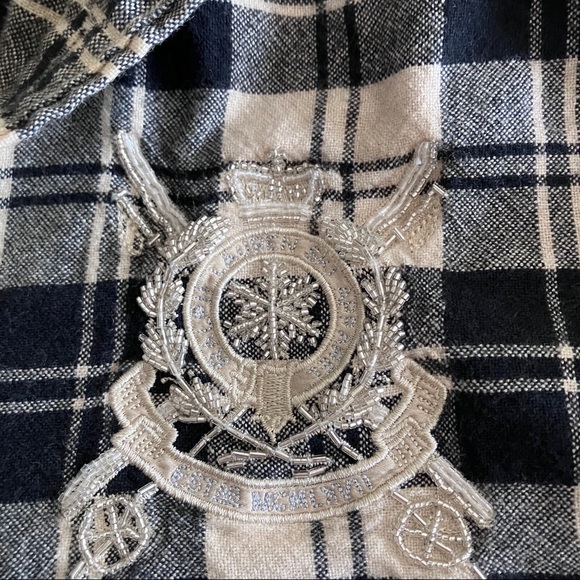 Ralph Lauren blue label cotton/wool button down plaid shirt w/beaded logo shield - Picture 5 of 11